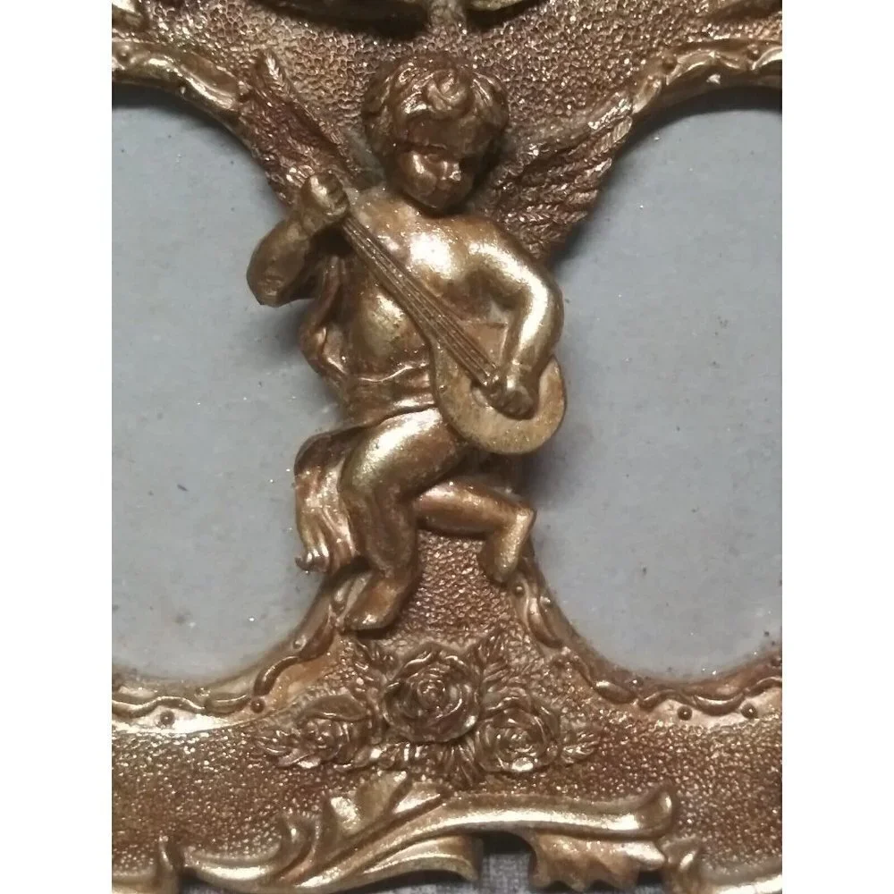 Gold gilt frame Ornate Cherubs Bells Roses Stunning 6.5